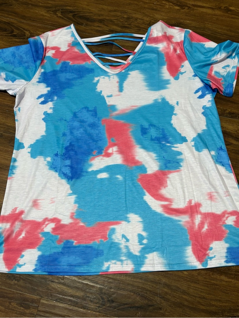 Women's Blue & Red Tie-Dye Short Sleeve Top